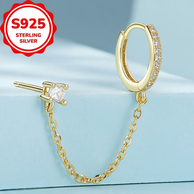 Women's Unique S925 Sterling Silver Drop Ear Cuff with Tassel Chain